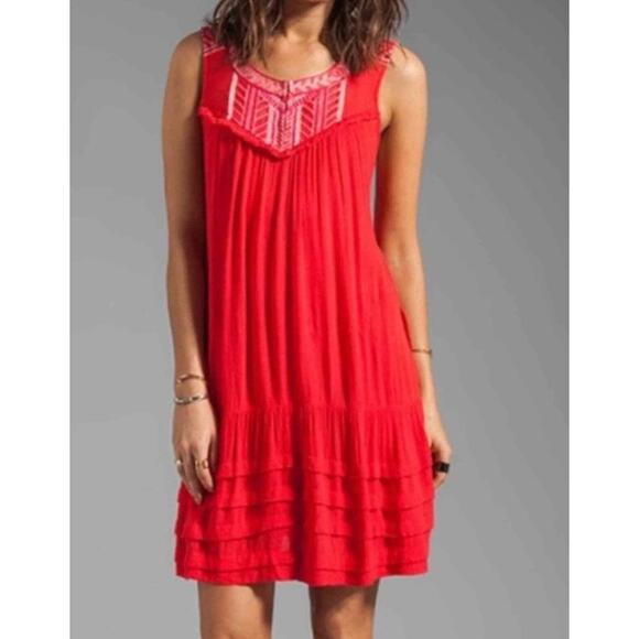 Free People City Limits Boho Embroidered Mini Dress Red Size XS - Picture 1 of 10